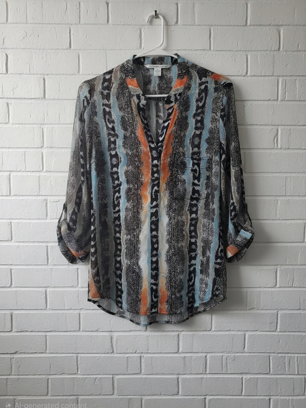 Diane Von Furstenberg Abstract Stripe V-Neck Blouse — Orange, Teal & Black